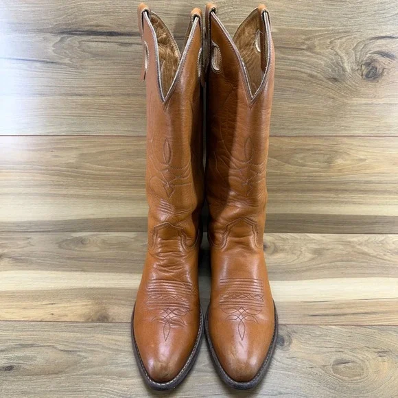 ALBERTA BOOT CO. Western Mens 10.5 Cognac Vintage Tall Cowboy Boots